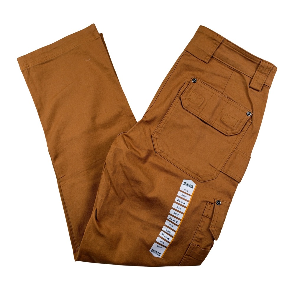NEW Duluth Trading Co Fire Hose Work Pan Men 30x30 Brown Slim Fit Cargo